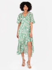 Lovedrobe Cape Sleeve Blue Frill Wrap Hem Midaxi Dress - Image 1 of 5