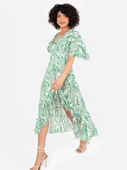 Lovedrobe Cape Sleeve Blue Frill Wrap Hem Midaxi Dress - Image 3 of 5