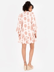 Lovedrobe Cream Long Sleeve Tiered Hem Mini Dress - Image 2 of 5