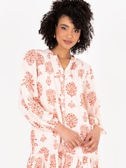 Lovedrobe Cream Long Sleeve Tiered Hem Mini Dress - Image 3 of 5