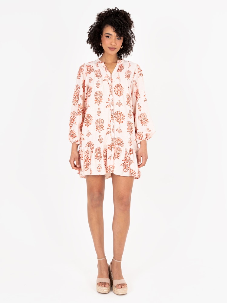 Lovedrobe Cream Long Sleeve Tiered Hem Mini Dress - Image 5 of 5