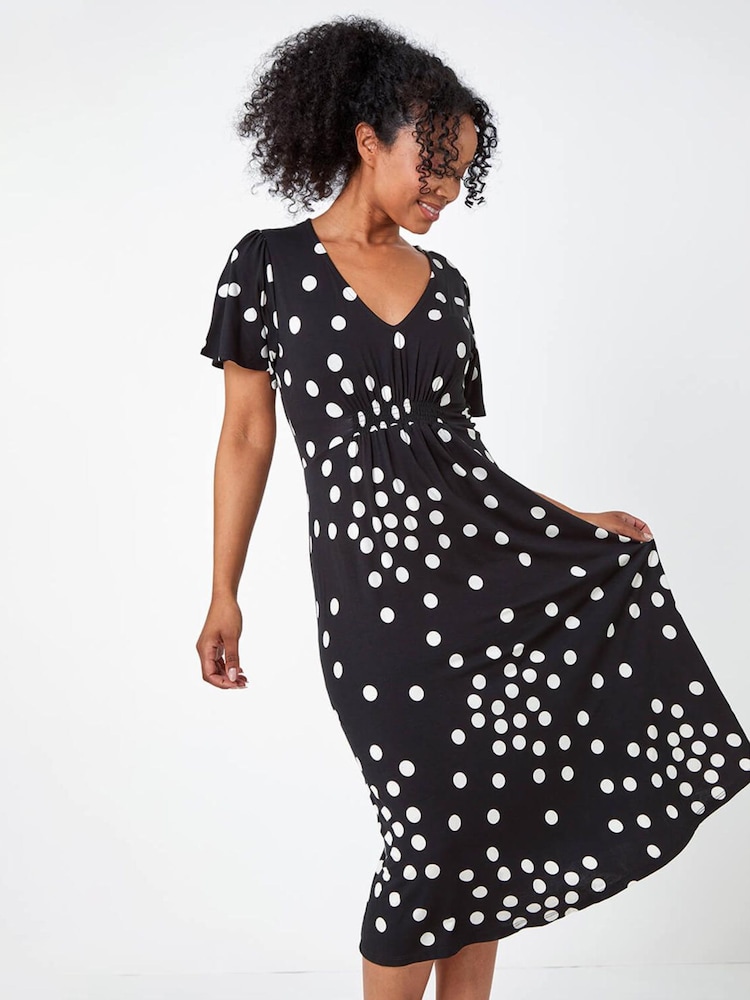 Roman Mărime mică Polka Dot Mulați/Elastici Midi Rochie - Image 1 of 5