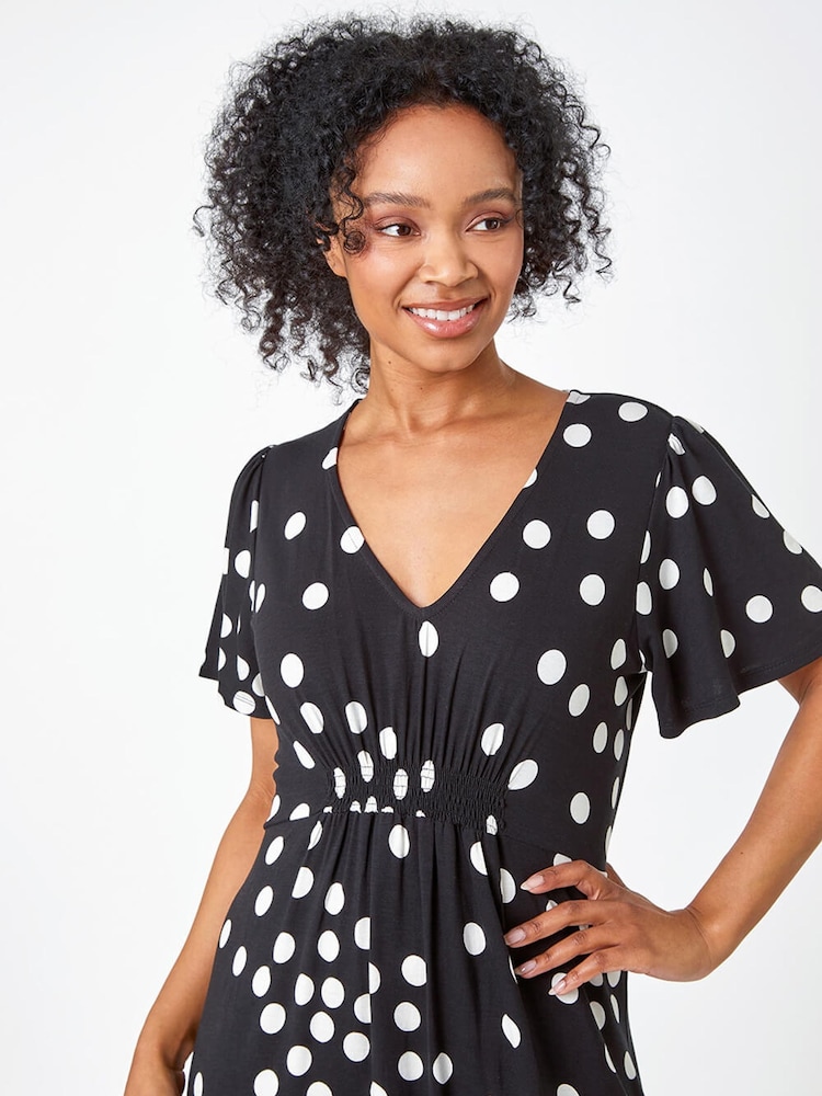 Roman Mărime mică Polka Dot Mulați/Elastici Midi Rochie - Image 4 of 5