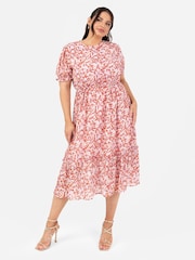 Lovedrobe Orange Puff Sleeve Tiered Hem Midi Dress With Frills - Image 1 of 4