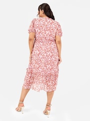 Lovedrobe Orange Puff Sleeve Tiered Hem Midi Dress With Frills - Image 2 of 4