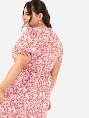 Lovedrobe Orange Puff Sleeve Tiered Hem Midi Dress With Frills - Image 4 of 4