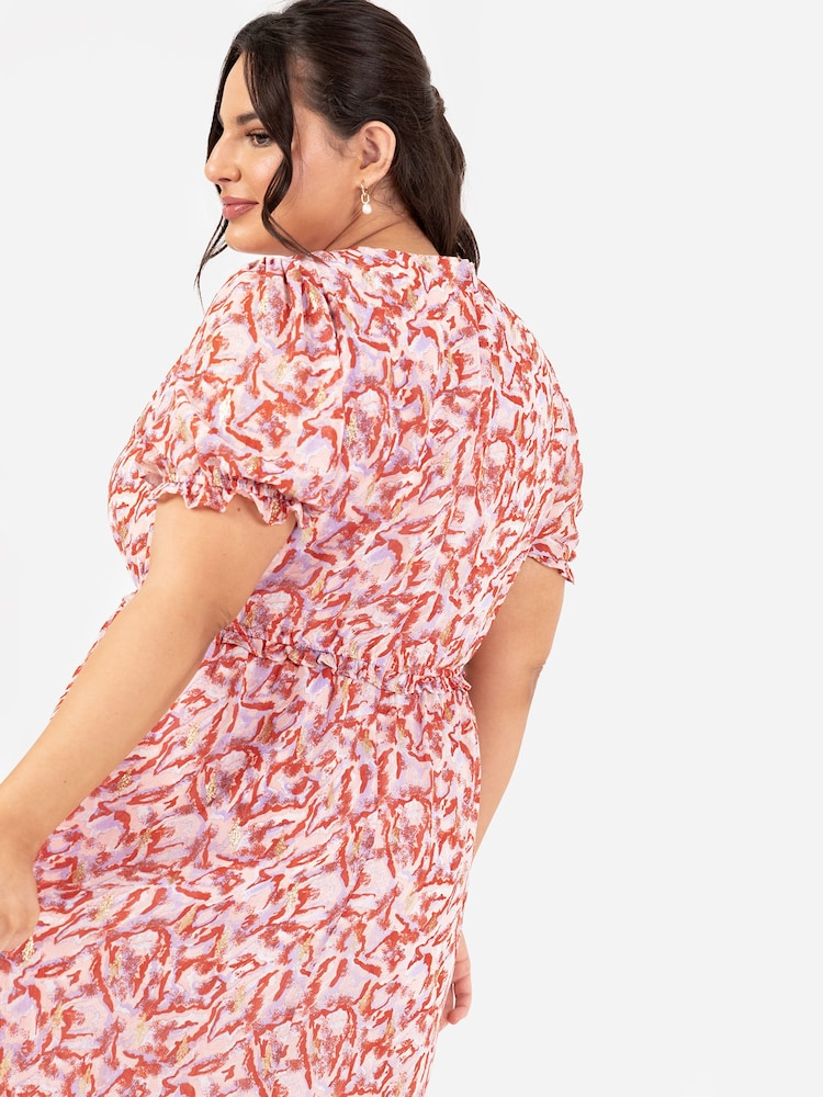 Lovedrobe Orange Puff Sleeve Tiered Hem Midi Dress With Frills - Image 4 of 4