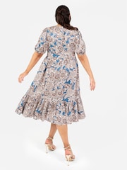 Grau - Lovedrobe Midikleid mit Puffärmeln und Stufensaum - Bild 2 von 5