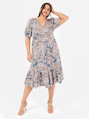 Grau - Lovedrobe Midikleid mit Puffärmeln und Stufensaum - Bild 3 von 5
