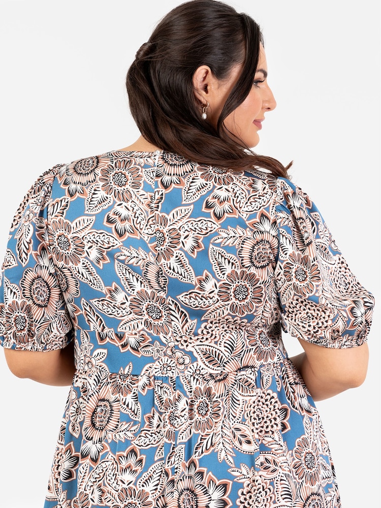 Grau - Lovedrobe Midikleid mit Puffärmeln und Stufensaum - Bild 5 von 5