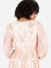 Lovedrobe Nude Long Sleeve Foiled Wrap Front Midaxi Dress - Image 4 of 6
