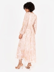 Lovedrobe Nude Long Sleeve Foiled Wrap Front Midaxi Dress - Image 6 of 6
