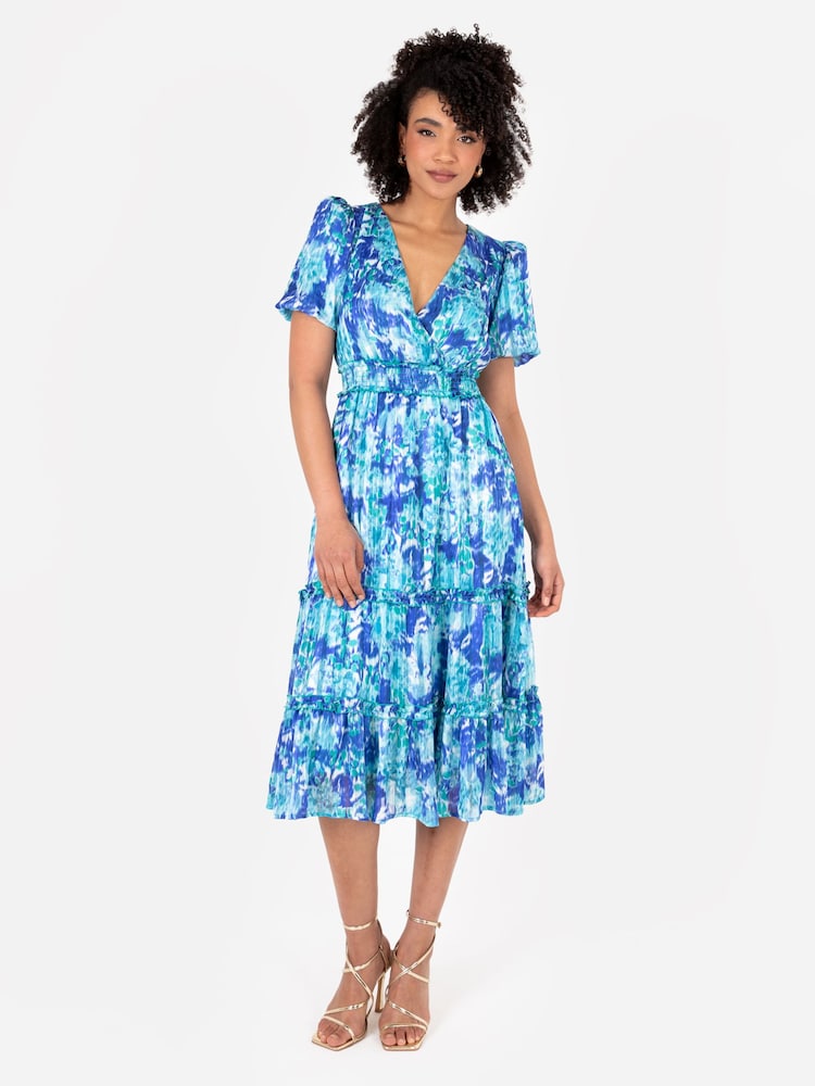 Lovedrobe Midikleid mit gesmokter Taille und Puffärmeln, Blau - Bild 1 von 5 Lovedrobe Midikleid mit gesmokter Taille und Puffärmeln, Blau - Bild 1 von 5