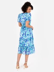Lovedrobe Blue Shirring Waist Puff Sleeve Midi Dress - Image 3 of 5