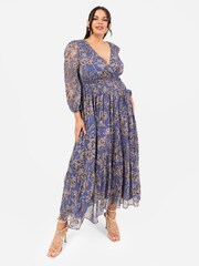 Blau - Lovedrobe Maxikleid mit Wickeldesign und elastischer Taille - Bild 1 von 4