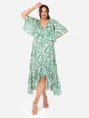 Lovedrobe Cape Sleeve Blue Frill Wrap Hem Midaxi Dress - Image 1 of 5