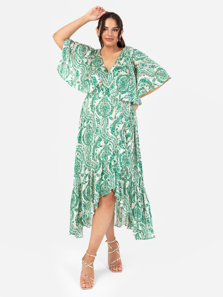 Lovedrobe – Blaues Midaxi-Kleid mit Cape-Ärmeln, Rüschen und Wickelsaum - Bild 1 von 5 Lovedrobe – Blaues Midaxi-Kleid mit Cape-Ärmeln, Rüschen und Wickelsaum - Bild 1 von 5