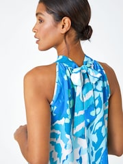 Roman Blue Animal Print Halterneck Tie Detail Top - Image 2 of 4
