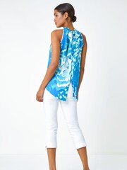 Roman Blue Animal Print Halterneck Tie Detail Top - Image 4 of 4