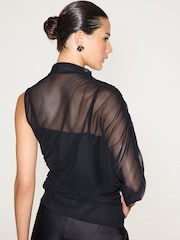 Black Short Sleeved Asymmetrical Mesh Top - Image 4 of 8