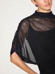 Black Short Sleeved Asymmetrical Mesh Top - Image 5 of 8