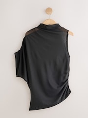 Black Short Sleeved Asymmetrical Mesh Top - Image 6 of 8