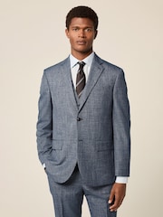 Blue Regular Fit Trimmed Textured Suit Jacket - Image 1 of 4