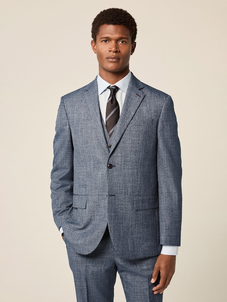 Blue Regular Fit Trimmed Textured Suit Jacket - Image 1 of 4