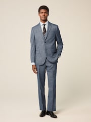 Blue Regular Fit Trimmed Textured Suit Jacket - Image 2 of 4