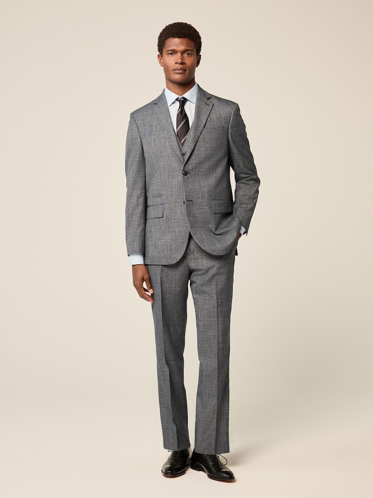 Blue Regular Fit Trimmed Textured Suit Jacket - Image 2 of 4