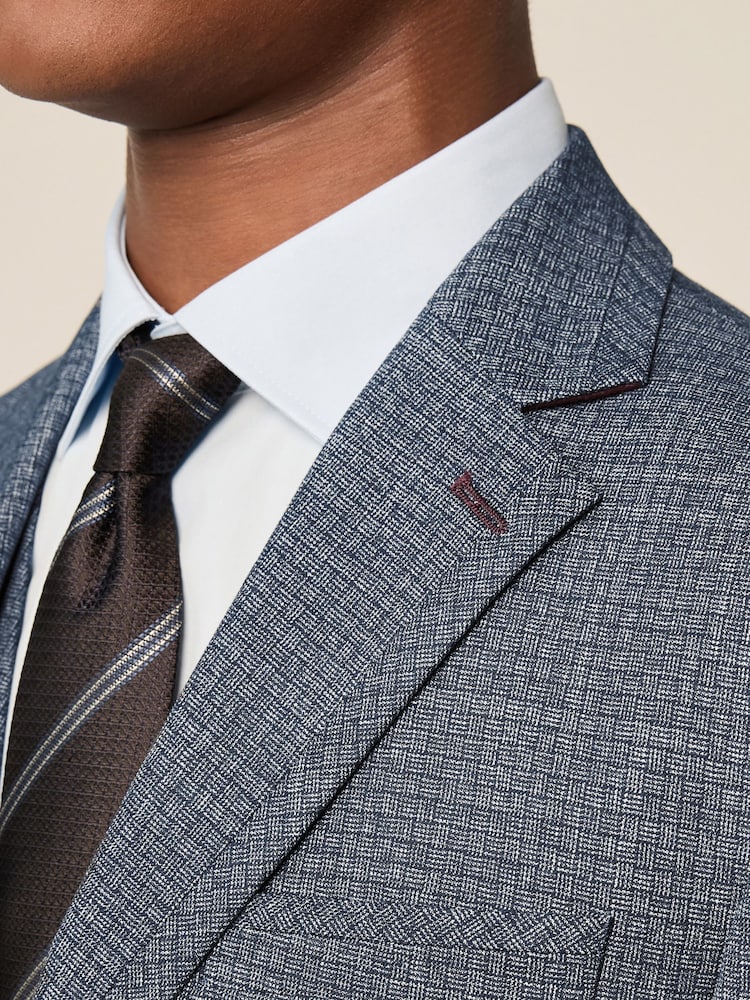 Blue Regular Fit Trimmed Textured Suit Jacket - Image 4 of 4