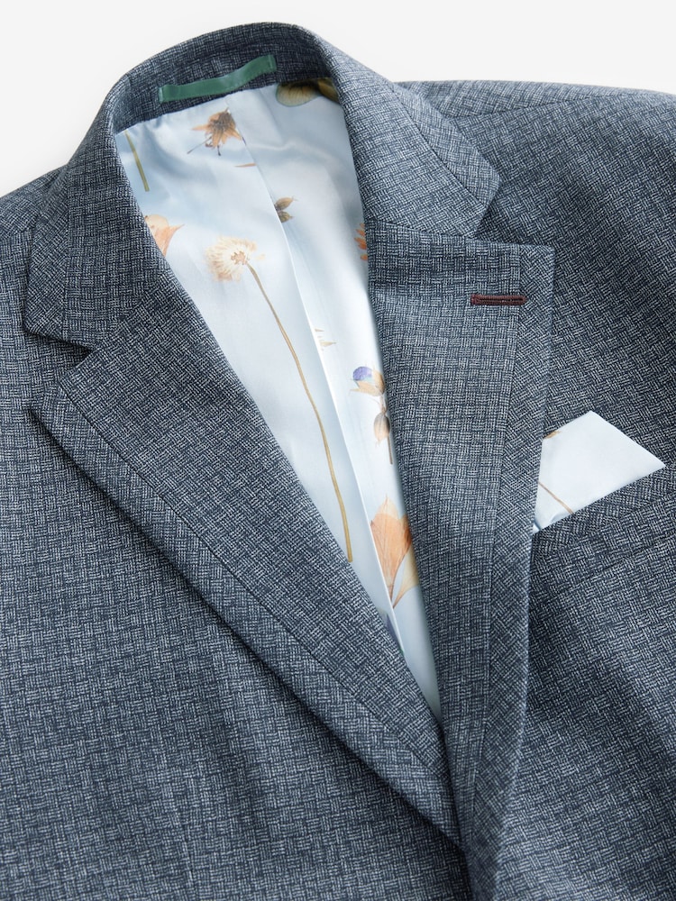 Синій - стандартний крий Trimmed Textured піджачний костюм куртка - Image 7 of 9