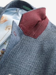 Blue Regular Fit Trimmed Textured Suit Jacket - Image 9 of 9