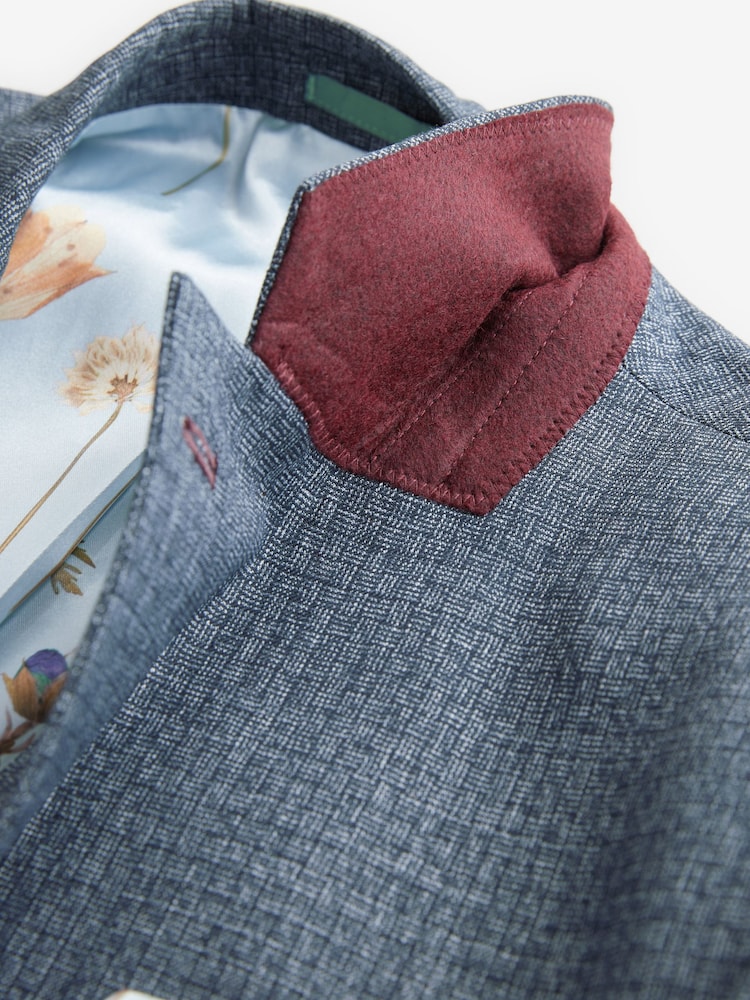 Blue Regular Fit Trimmed Textured Suit Jacket - Image 9 of 9