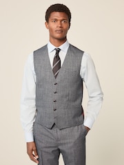 Bleu - Coupe classique Gilet texturé à bordures pour costumes - Image 1 de 4