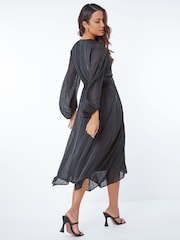 Roman Black Twist Detail Striped Midi Dress - Image 2 of 5