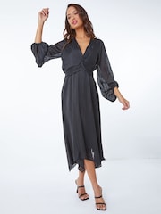 Roman Black Twist Detail Striped Midi Dress - Image 3 of 5