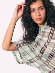 Green Short Sleeved Asymmetrical Mesh Top - Image 7 of 11