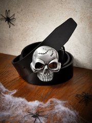Black Halloween Skull Buckle Leather Belt - Image 1 of 3