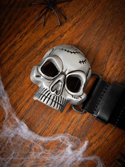 Black Halloween Skull Buckle Leather Belt - Image 2 of 3