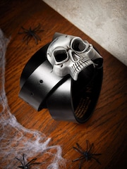 Black Halloween Skull Buckle Leather Belt - Image 3 of 3