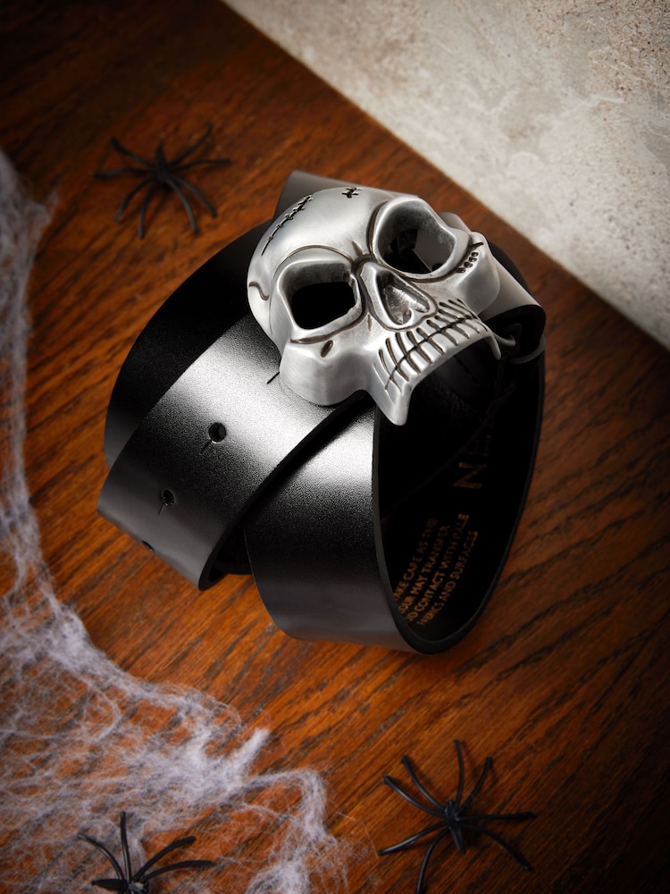 Black Halloween Skull Buckle Leather Belt - Image 3 of 3