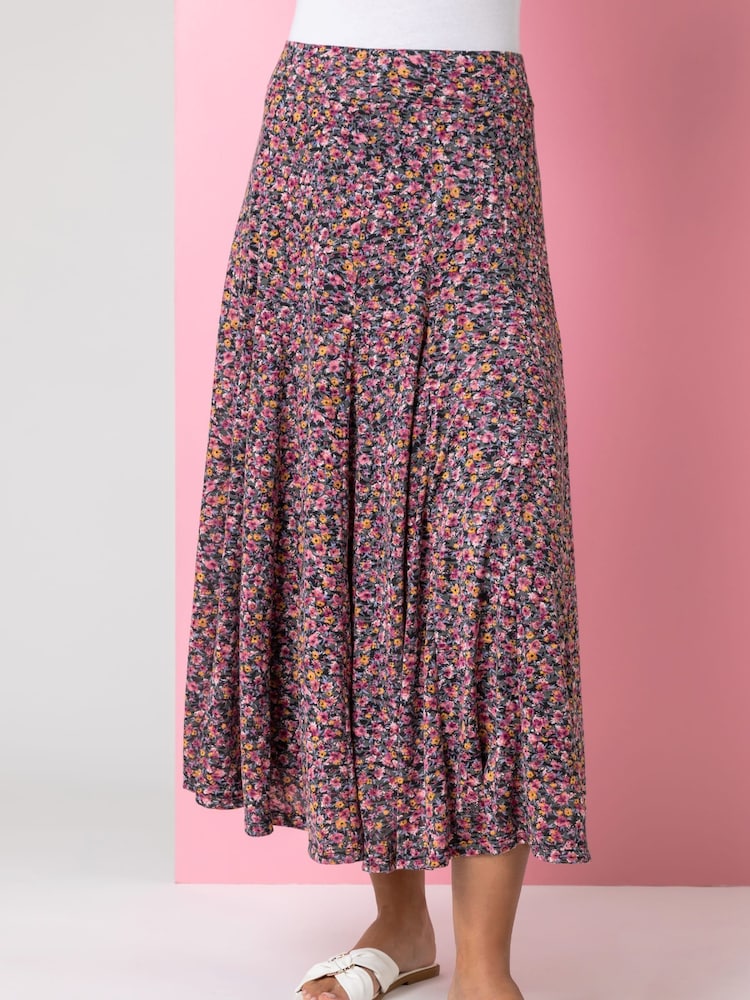 Roman Pink Ditsy Floral Burnout Midi Skirt - Image 1 of 4
