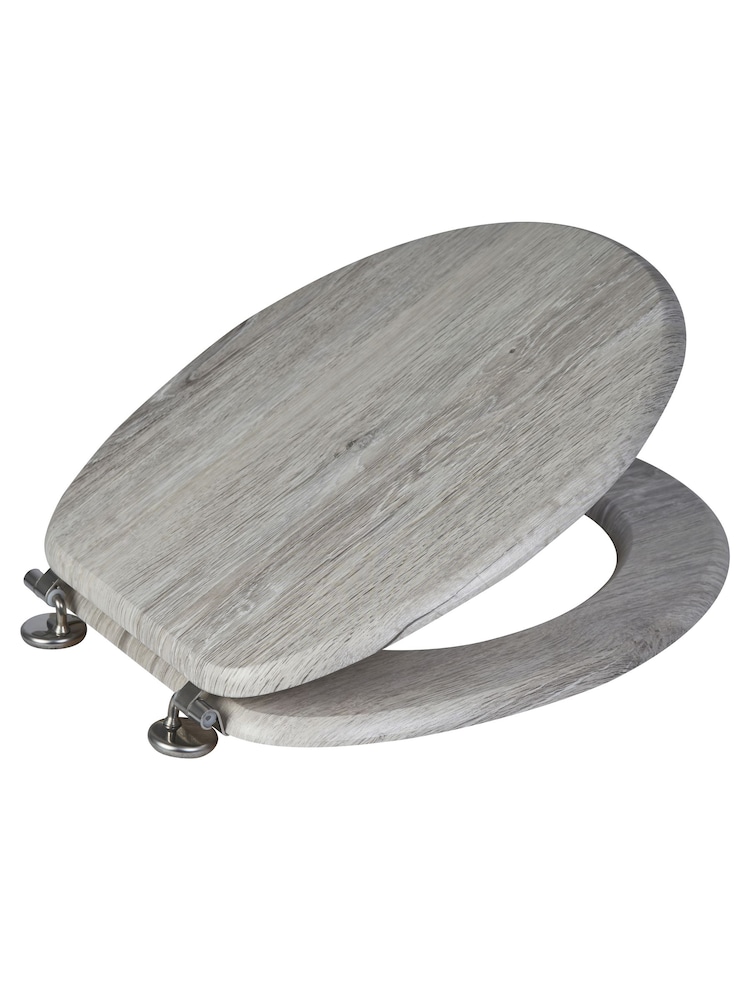 Showerdrape Grey Oak Oxford Wooden Toilet Seat - Image 1 of 2