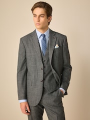 Charcoal Grey Regular Fit Trimmed Textured Suit Jacket - Image 1 of 9