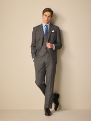 Charcoal Grey Regular Fit Trimmed Textured Suit Jacket - Image 3 of 9