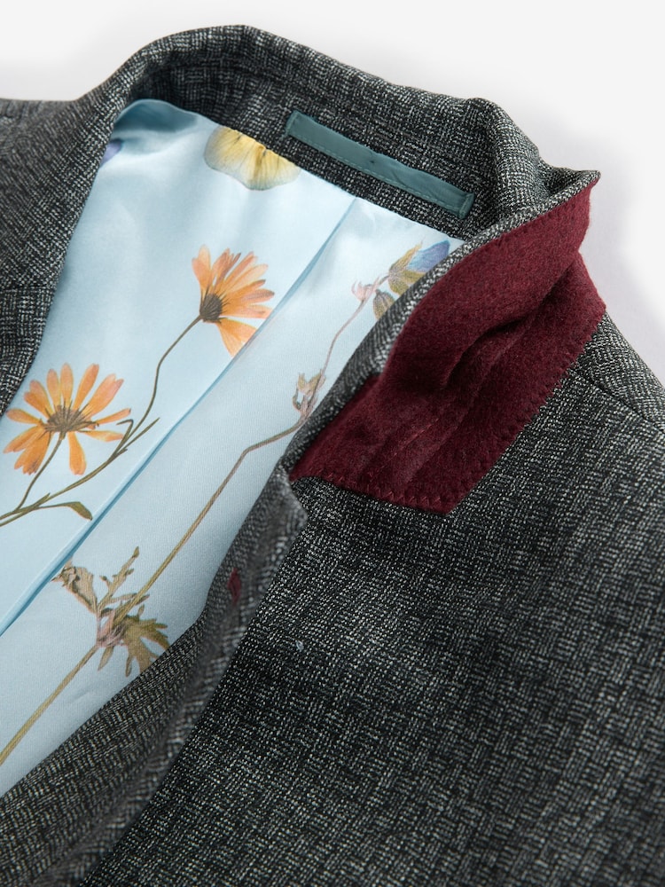 Gris de charbon de bois - Veste de costume texturée à coupe régulière et garnie - Image 6 of 9