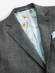 Charcoal Grey Regular Fit Trimmed Textured Suit Jacket - Image 7 of 9