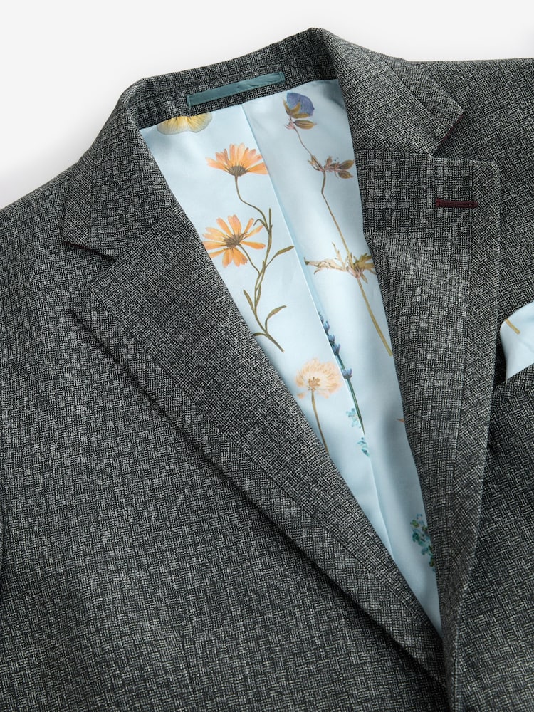 Gris de charbon de bois - Veste de costume texturée à coupe régulière et garnie - Image 7 of 9