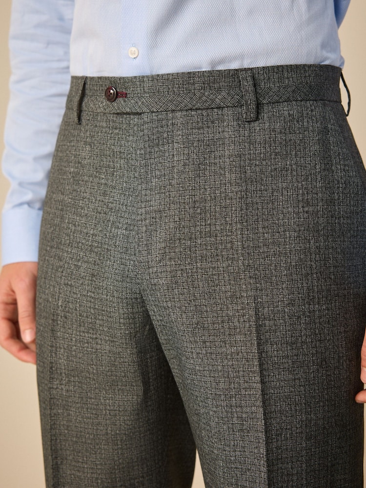 Charcoal Grey Regular Fit Trimmed Textured Suit Trousers - Image 4 of 5